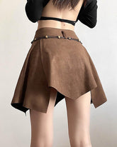 Suede Irregular Brown Midi Skirt
